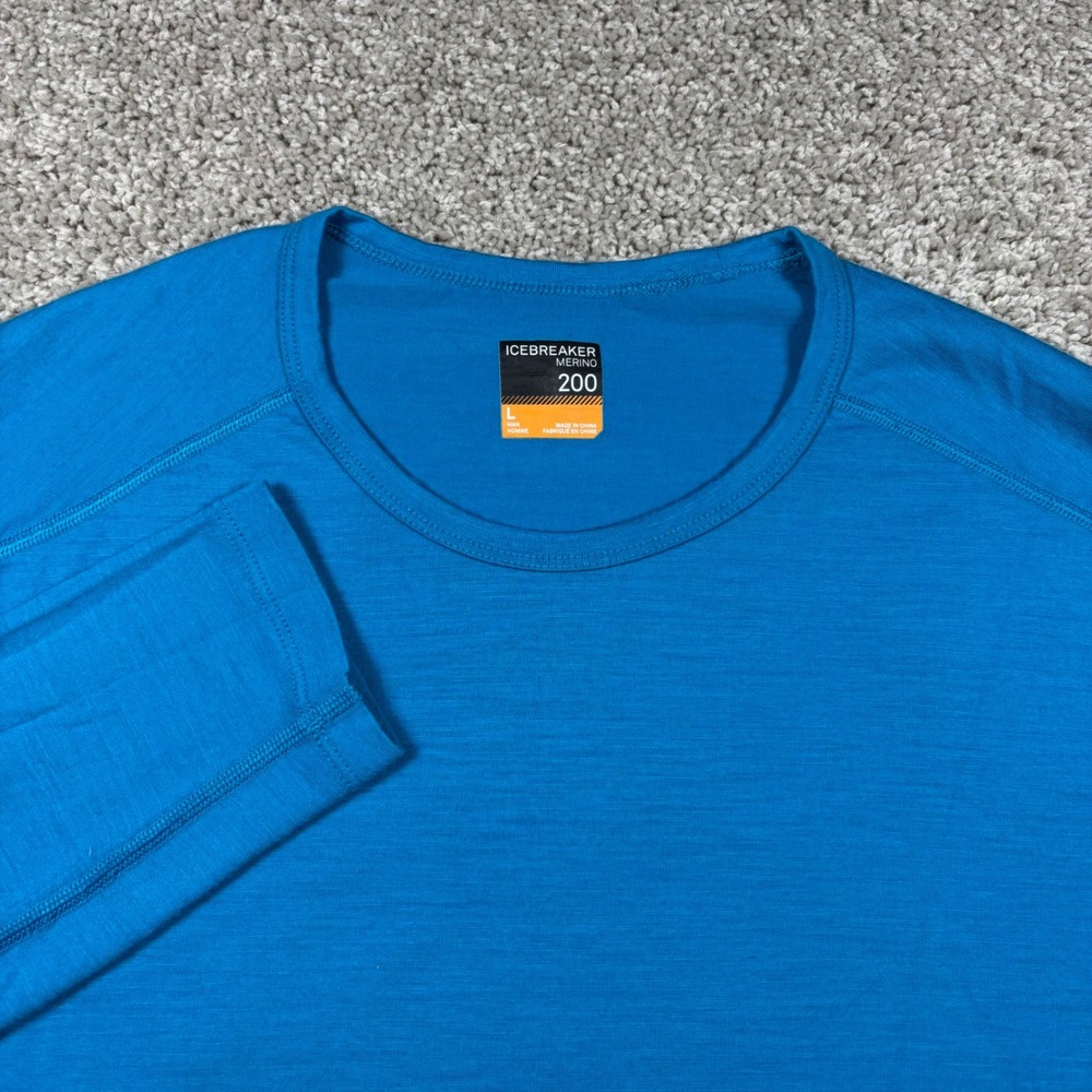 Icebreaker Merino 200 Mens Long Sleeve Base Layer Top Blue Large 100% Wool